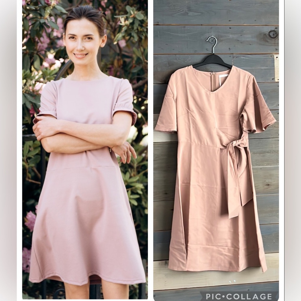 Kestan Silky Simple A line Mini Dress with Side Ties Short Sleeves